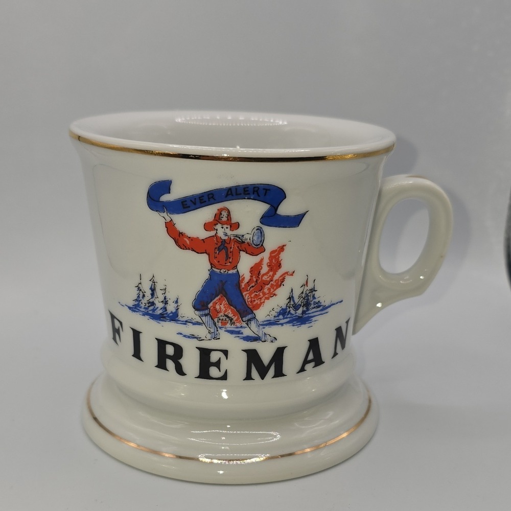 Fireman Ever Alert Ceramic Mug Gold Trim‎ Firefighting & Rescue Collectible